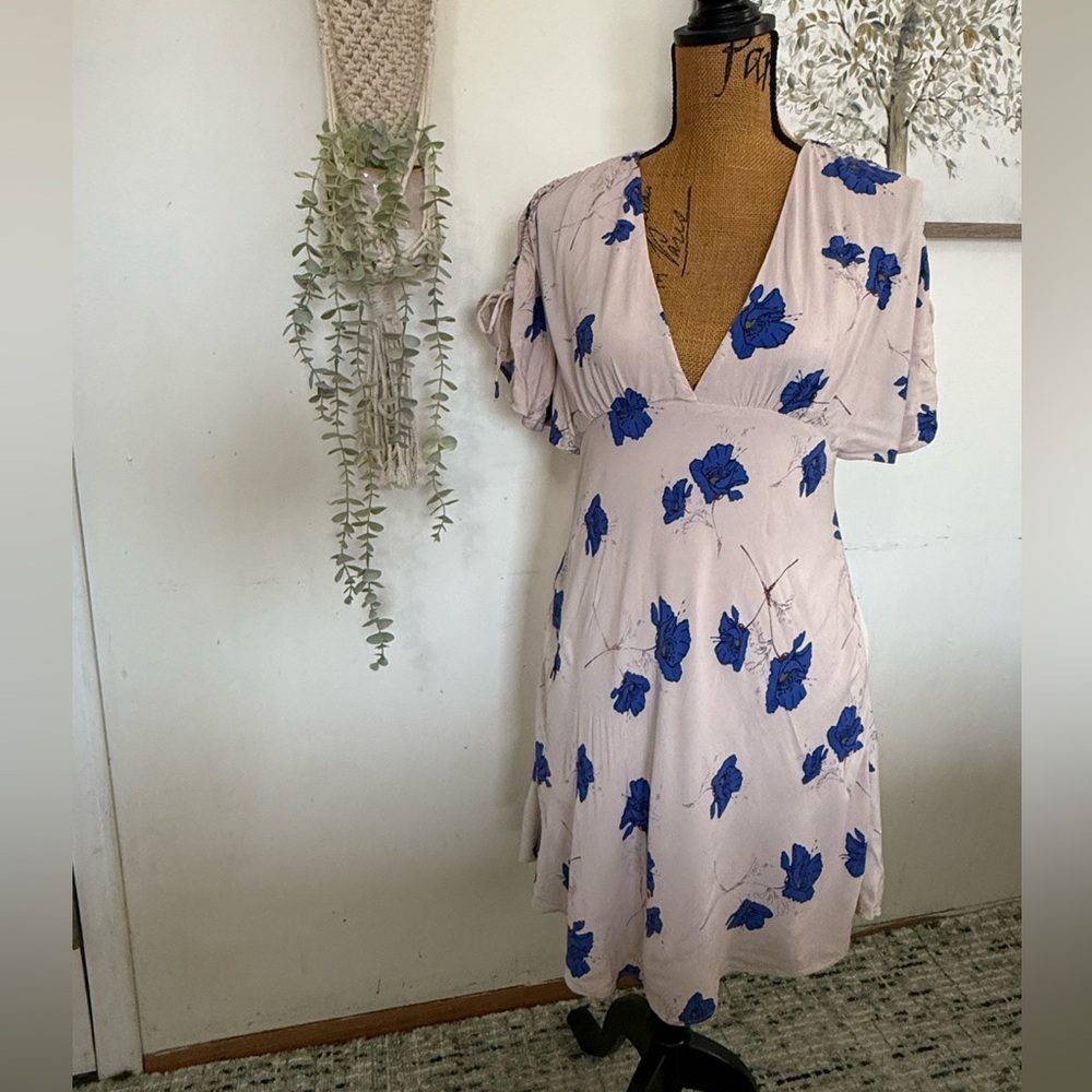 Floral Print Scarf with Blue Accents